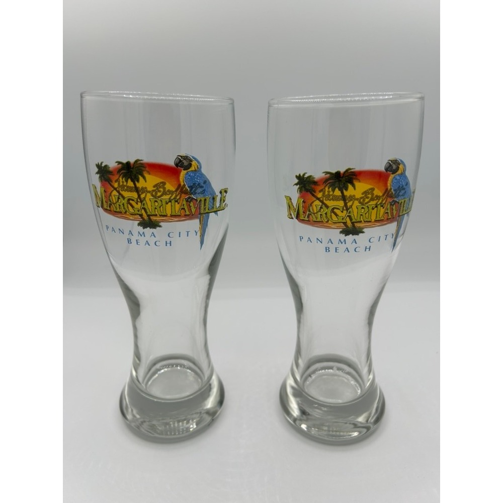Jimmy Buffett Margaritaville Panama City Beach Pilsner Glasses Set of 2 Clear